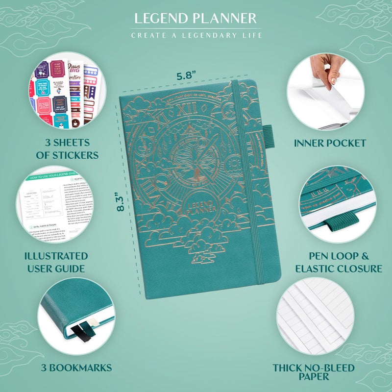 Legend Planner Daily for 3 Months â€“ Undated Monthly Weekly & Daily Planner to Hit Goals. Organizer & Productivity Journal, A5 (Viridian Green) - Image 2